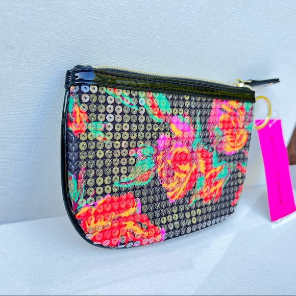 Betsey Johnson Rosey Black Red  Top Zip Coin Wallet Sequins BB11565 - Picture 12 of 12